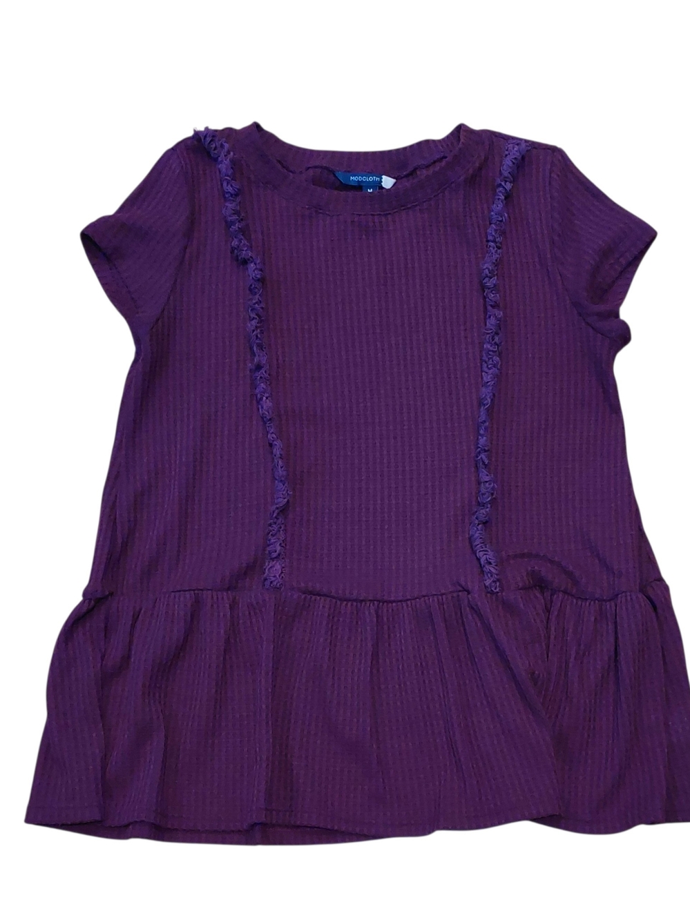 Modcloth Moroon Waffle Knit Ruffle Trim Peplum Top Sz M